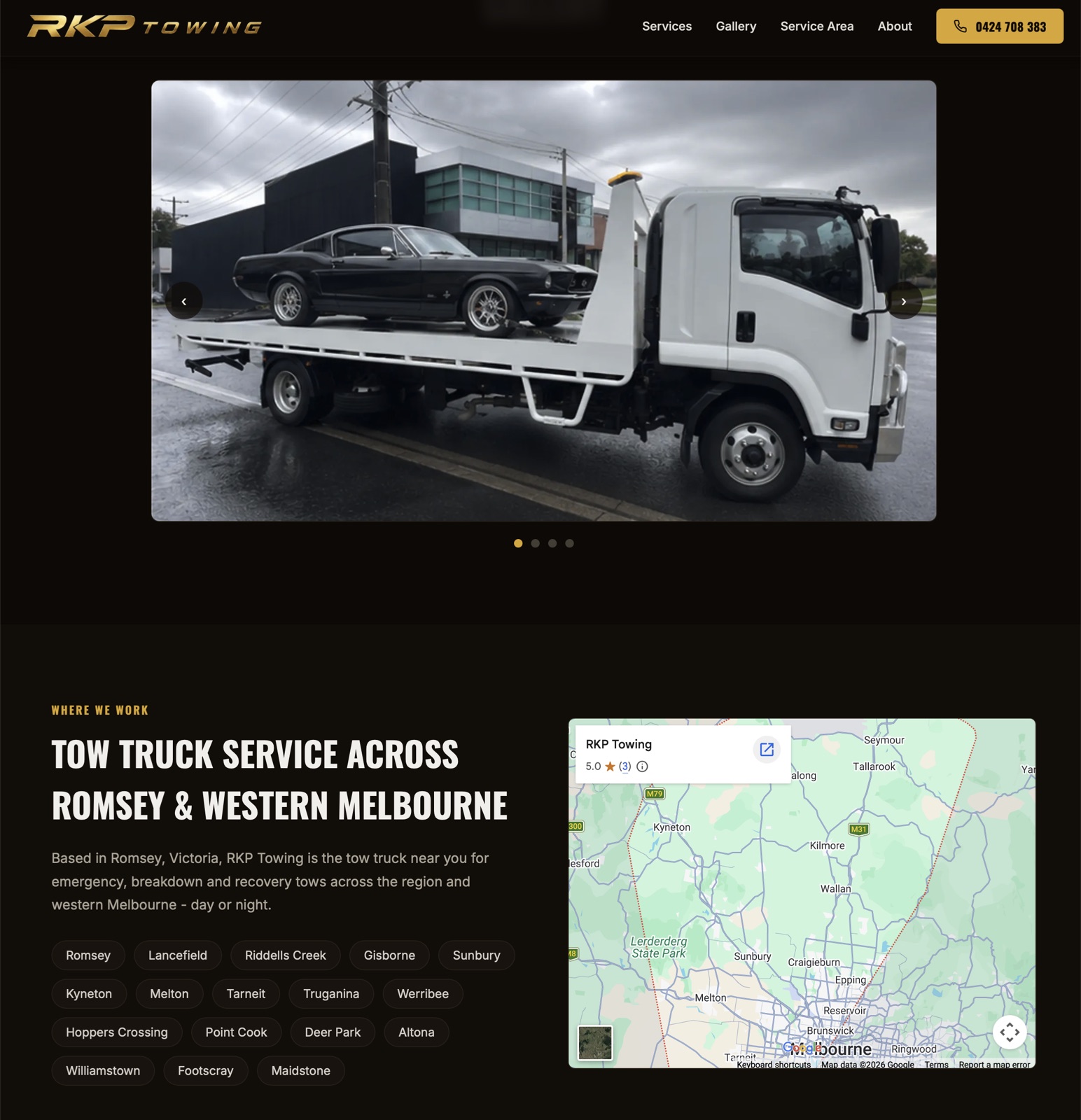 RKP Towing website homepage